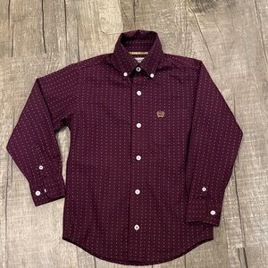 5/$15 Cinch Kids' Burgundy Patterned Button-Down Shirt size 4/5 extra small